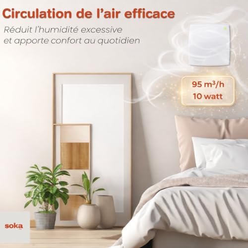 Soka home 100mm Adjustable Bathroom Air Extractor – Silent Automatic Humidity Sensor – 95 m³/h, Timer, CMV – Anti-Mould