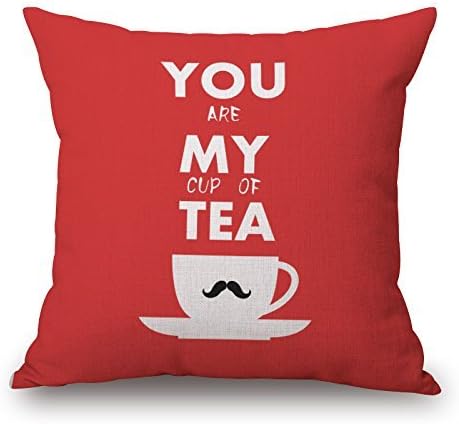 UTF4C 18 x 18 Inches Cotton Linen Square Decorative Throw Pillow Case Cushion Cover Simple Sweet Words Quote for Couple Lovers You Are My Cup Of Tea 18" X18 -Red