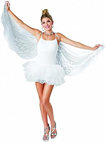 Angel Cape Wings White with Silver Glitter Adult Halloween Costume Accessory