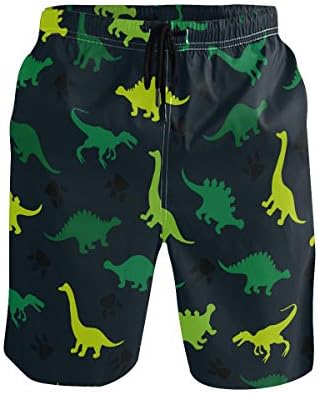 SENNSEE Green Dinosaur Swimming Trunks for Men Boy Quick Dry Beach Shorts with Pockets