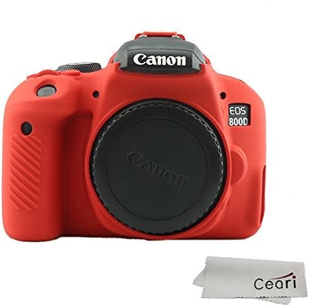 CEARI Silicone Camera Case Rubber Housing Protective Cover for Canon EOS 800D Rebel T7i Digital SLR Camera - Red