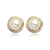 cckiise Clip On Pearl Earrings with Art Vintage Wedding Style - Cream Pearls (Gold1)