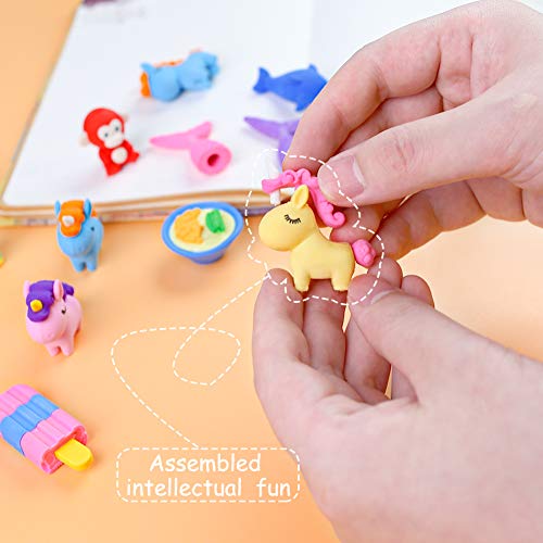 3 otters 75PCS Mini Puzzle Eraser Take Apart Erasers, Fruit and Vegetable Eraser Pencil Erasers for Kids Classroom Prizes Homework DIY Toys