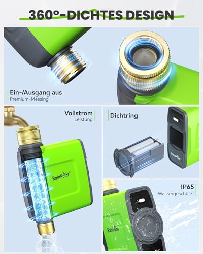 RAINPOINT Irrigation Computer WLAN with Brass Inlet and Outlet, Smart Irrigation Control, APP/Voice Control, Weather Based, Automatic Watering for Garden Lawn, 6 Schedules