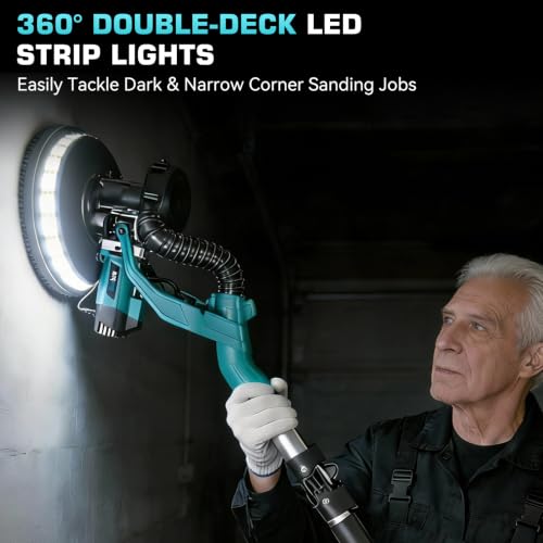 Drywall Sander with Vacuum Dust Collector, 1000W Popcorn Ceiling Removal Tool, Electric Drywall Sander with Digital Display Screen 9 Variable Speed 800-2100RPM, Foldable Extendable Handle