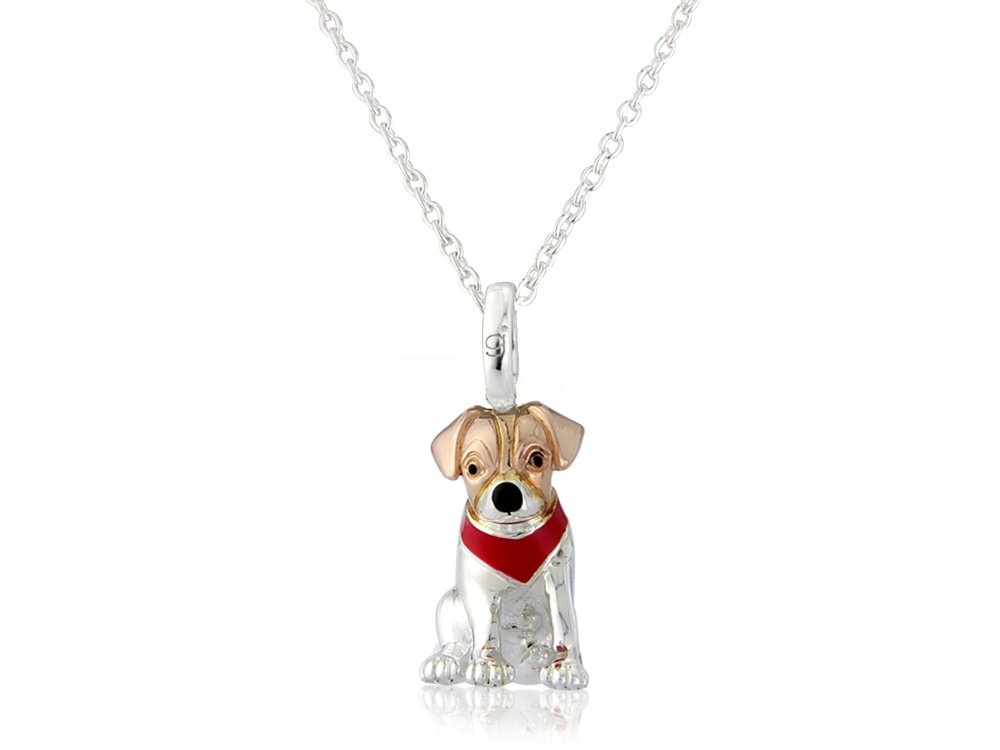 Gemma J Silver Jack Russell Dog Pendant with rose gold markings