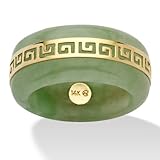 14K Yellow Gold Round Genuine Green Jade Greek Key Ring