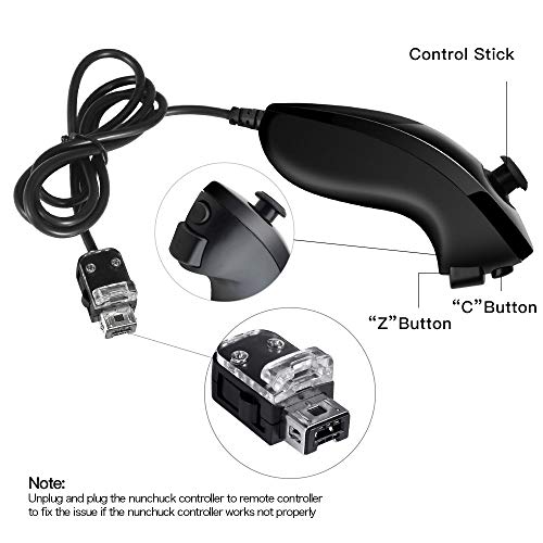 Maliralt Wii Motion Plus Controller, LP01 Wireless Wii Remote Controller and Nunchuck Joystick with Build-in Motion Plus Silicone Case and Wrist Strap for Nintendo Wii/Wii U -Black(Third-Party Made)