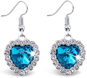Bridal Style Silvery Blue Rhinestone Crystal Heart Of The Ocean Titanic Hook Drop Earrings for Women