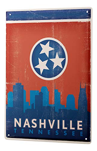 Tin Sign Retro Wall Art Metropole Nashville Tennessee Metal Plate 8X12" - Thumbnail 4
