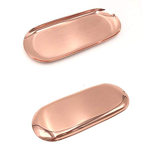Stainless Steel Jewelry Trays, 9 and 7 Inch Rose Gold Tray for Grids Rings Earrings, Serving Platter, Elegant Home Decorative - Thumbnail 2