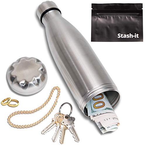 Diversion Water Bottle Can Safe by Stash-it, Stainless Steel Tumbler with Hiding Spot for Money, Bonus Smell Proof Bag, Discreet Decoy for Travel or at Home, Bottom Unscrews to Store Your Valuables Diversion Water Bottle Can Safe by Stash-it, Stainless Steel Tumbler with Hiding Spot for Money, Bonus Smell Proof Bag, Discreet Decoy for Travel or at Home, Bottom Unscrews to Store Your Valuables