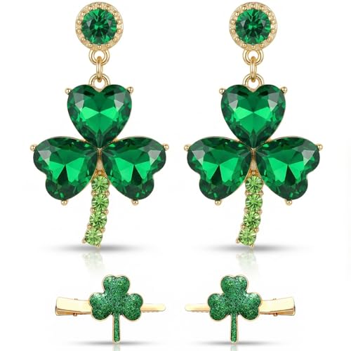 St Patricks Day Accessories for Women Shamrock Earrings Studs and Hair Clips Set St Patricks Day Earrings Irish Lucky Green Heart Four Leaf Clover Earring Decorations Good Luck Jewelry Gift at Amazon