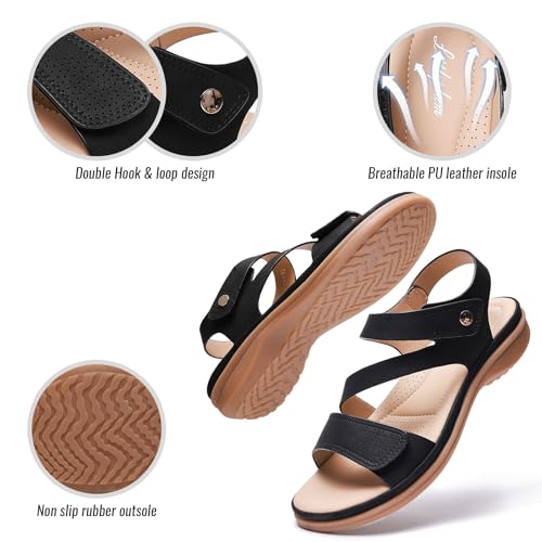 Littleplum Womens Flat Sandals with Arch Support Ladies Cushion Comfortable Casual Walking Sandals