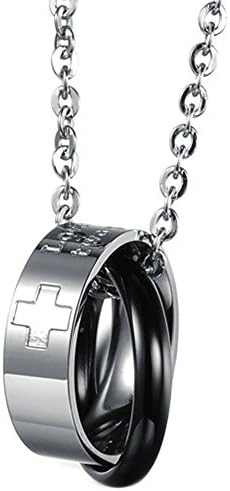 Onefeart Stainless Steel Pendant Necklace For Men Boy Cross Pattern Couple Necklace Wedding Pendant Black
