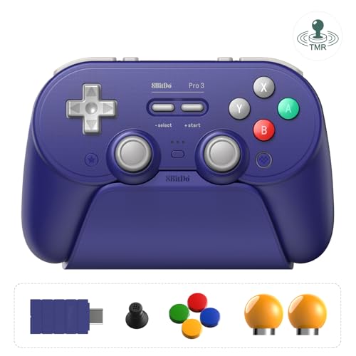 8BitDo Pro 3 Bluetooth Controller for Switch/Switch 2, TMR Joysticks,Programmable Pro Back Buttons&R4/L4 Bumpers,Hall/Tactile Triggers, Swappable ABXY Buttons, for Windows,Apple,SteamOS,Android,Purple