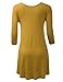 AMORE ALLFY Women's 3/4 Sleeve Round Neck Flare Hem Tunic Mustard X-Large