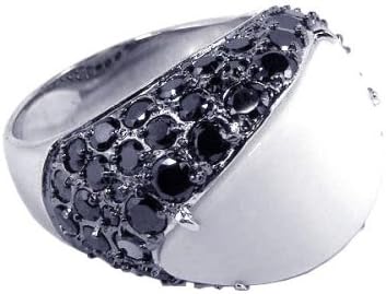 Exquisite Sterling Silver Black Rhodium Rhodium Plated White Stone Black CZ Cigar Band Ring