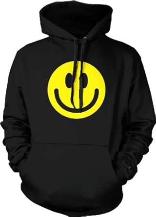 black hoodie with smiley faces