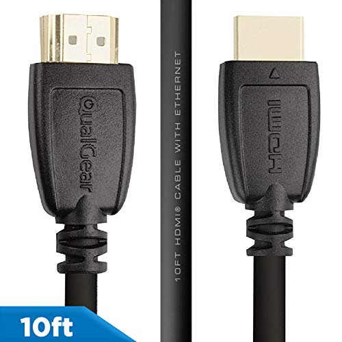 QualGear High Speed HDMI 2.0 Cable with Ethernet (10 Feet) - 100% OFC Copper, 24K Gold Plated Contacts, Triple-Shielded. Supports 4K Ultra HD, 3D, 18 Gbps, Audio Return Channel (QG-CBL-HD20-10FT)