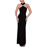 GRMLRPT Women High Neck Bodycon Dress Summer Casual Sleeveless Back Slit Elegant Party Cocktail Maxi Formal Dresses