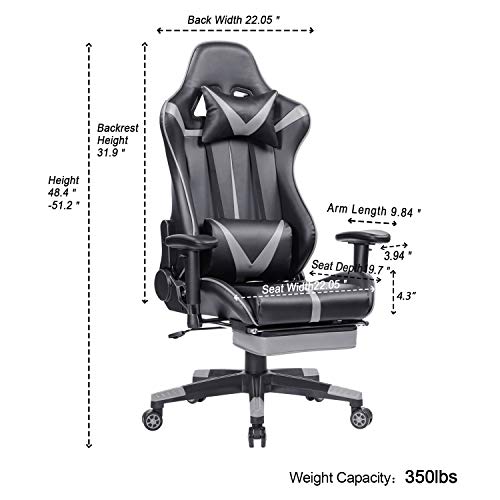 Blue Whale Gaming Chair PC Computer Chair with Footrest Ergonomic Video Game Chair High Back Racing Gamer Chair Reclining Leather Office Chair with Headrest and Lumbar Support (8192Grey) - Thumbnail 5