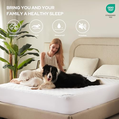 BEDLORE Double Mattress Protector Waterproof, Brushed Microfiber with Upgraded TPU Layer, Extra Deep Pocket Fitted Sheet Style, Hypoallergenic, Breathable, Noiseless (White)