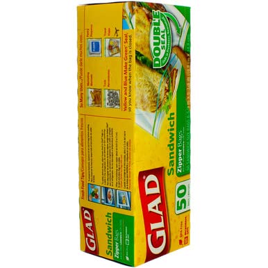 GLAD FOOD STORAGE ZIPPER SANDWICH BAGS 50 COUNT BOX (PACK OF 3)