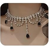 Wiwpar Sparkly Rhinestone Choker Necklaces Vintage Black Rhinestone Pendant Necklace Punk Choker Halloween Accessories for Women