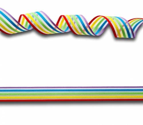 5 Yards (4.57 metres) Rainbow Striped Organza Ribbon 9-10mm Wide, Ideal for Craft Projects, Scrapbooking, DIY Hair Bows, Present Wrapping etc.