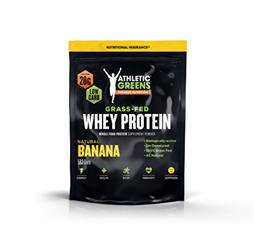 Athletic Greens Grass-Fed Whey Protein, Natural Banana - Deliciously Smooth Protein Shake, 100% Grass-Fed (No Hormones, Certified No GMOs), 20g of Protein Per Serving, 583 grams Athletic Greens Grass-Fed Whey Protein, Natural Banana - Deliciously Smooth Protein Shake, 100% Grass-Fed (No Hormones, Certified No GMOs), 20g of Protein Per Serving, 583 grams