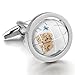 INBLUE Men's Rhodium Plated Cufflinks Silver White Globe Shirt Wedding