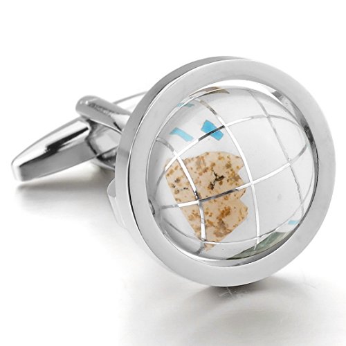 INBLUE Men's 2 PCS Rhodium Plated Cufflinks Globe Shirt Wedding Business 1 Pair Set