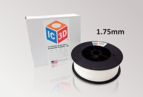IC3D White 1.75mm PLA 3D Printer Filament - 2.5kg Spool - Dimensional Accuracy +/- 0.05mm - Professional Grade 3D Printing Filament - Made in USA