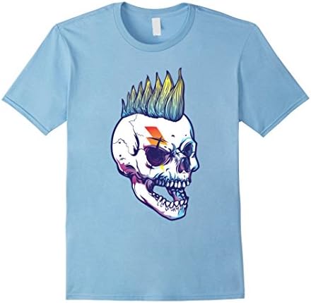 Mens Punk Colorful Skull Mohawk T-Shirt XL Baby Blue