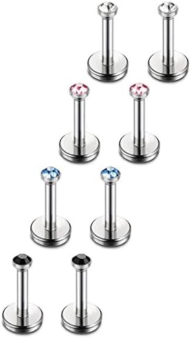 WTNY 4Pair 16G 8mm Stainless Steel CZ Gem 16G Body Piercing Jewelry Labret Monroe Lip Ring Helix Earring Stud Barbell
