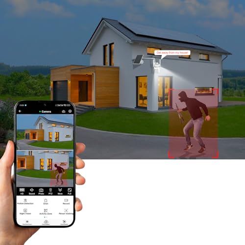 8MP 6K Triple Lens Solar Security Camera Outdoor, 5GHz/2.4GHz WiFi Wireless PTZ Camera, Color Night Vision, Auto Human Tracking, Two-Way Audio,IP66 Weatherproof Home Surveillance Cam