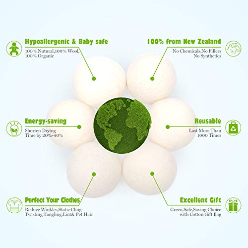 Wool Dryer Balls Laundry XL 6-Pack 100% Organic New Zealand Wool, Handmade Eco Dryer Balls Reusable Natural Fabric Softener, Dryer Sheets Alternative, Reducing Wrinkles, Hypoallergenic, Chemical Free - Thumbnail 3