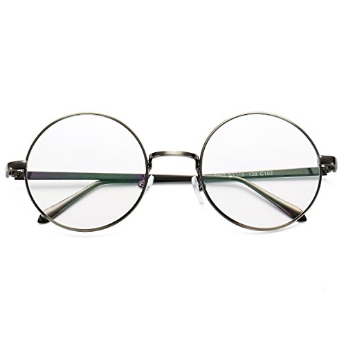 Pro Acme Retro Round Metal Frame Clear Lens Glasses Non-Prescription (Gunmetal Frame/Clear Lens)