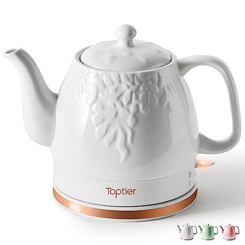 Toptier Electric Ceramic Tea Kettle, Boil Water Quickly and Easily