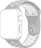 SELLERS360 Soft Durable Nike + Sport Replacement Wrist Strap for iWatch Series 1 Series 2 Apple watch band (Silver/White 42mm M/L)