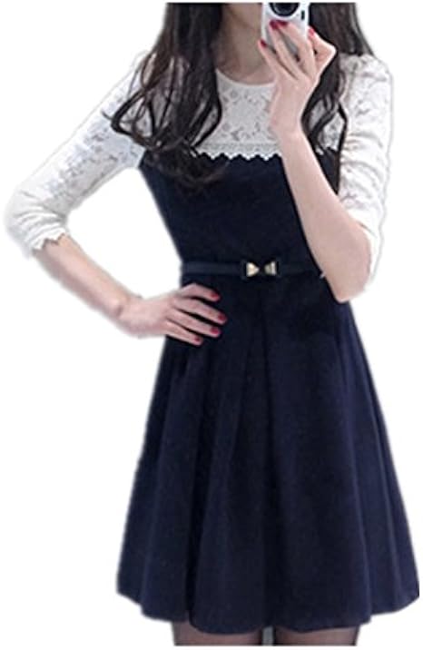 Amazon Sodial レディース 秋 冬 通勤 Ol ファンション 人気 レース ワンピース デート レトロカジュアル ブルー S M L Xl Xxl ワンピース チュニック 通販