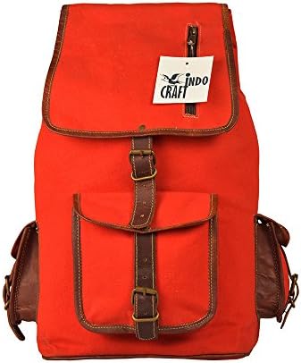 Leather Canvas 18" Backpack for Laptop Satchel Hiking Casual Travel Rucksack