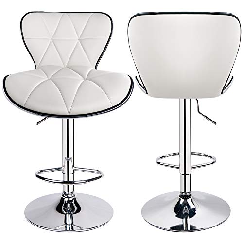 Leopard Shell Back Adjustable Swivel Bar Stools, PU Leather Padded with