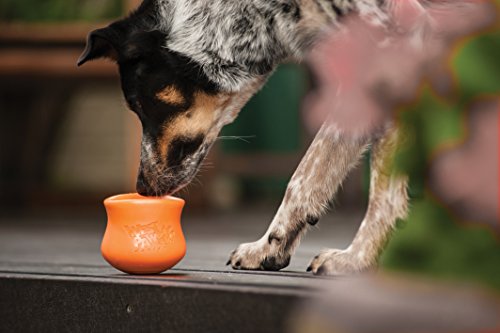 West Paw Zogoflex Toppl Interactive Treat Dispensing Dog Puzzle Play Toy, 100% Guaranteed Tough, It Floats!, Made in USA, Small, Tangerine