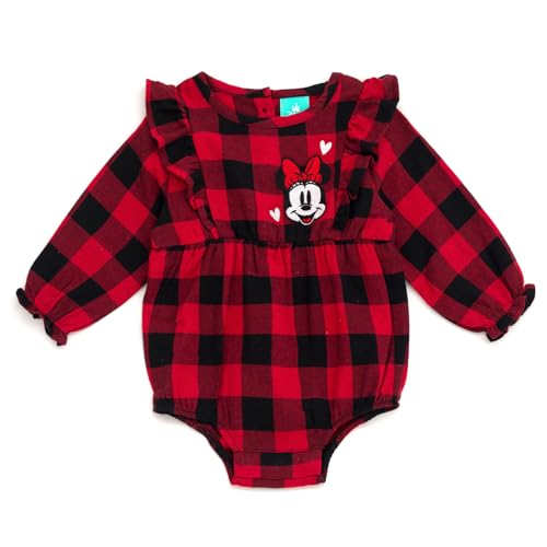 Disney Minnie Mouse Baby Girls' Ruffle Embroidered Long Sleeve Creeper Minnie Red Black 24 Months at Amazon