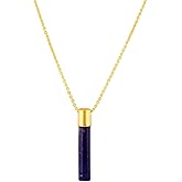 Gempires Gemstone Cylinder Pendant Necklace – 1.5″ Genuine Polished Gemstone on 14k Gold-Plated Adjustable Chain – Minimalist Layered Statement Jewelry Gift for Women