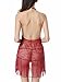 Women Lingerie Nightwear Lace Babydoll Strap Chemise Halter Mini Dress Red Large