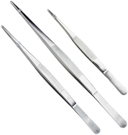 Set of 3 Stainless Steel General Purpose Tweezers - 8", 10", & 12"