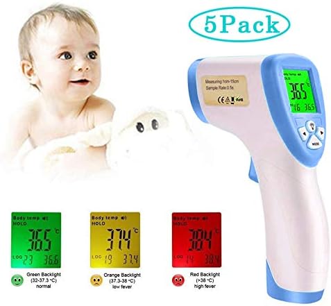 Body Medical Infrared Thermometer Non-Contact IR Thermometer Forehead Thermometer with 3 Function - Fever Alarm, Over Range Display and 32 Group Data Memory FDA, CE Medical Approved (5 Pack)